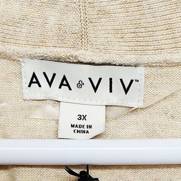 Ava & Viv Womens Open Front Cardigan Sweater 3X Beige Lightweight Knit Longline - Picture 3 of 5